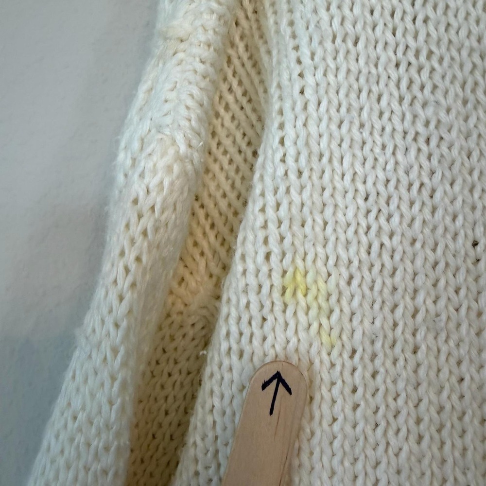 Vtg Fisherman Cardigan XL Cream Ramie Cotton Chunky Cable Knit Bobble Sweater - Picture 8 of 11